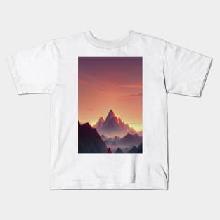 A Men Chilling - Mountain Range at Sunset Landscape Kids T-Shirt